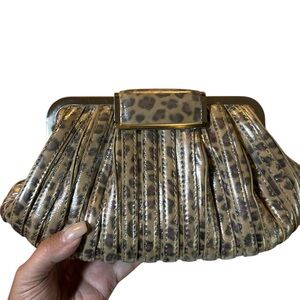 Annabel Ingall Bronzed Animal Print Evening Bag with Chain